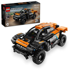 LEGO Technic NEOM McLaren Extreme E pull-back car speeding along a track