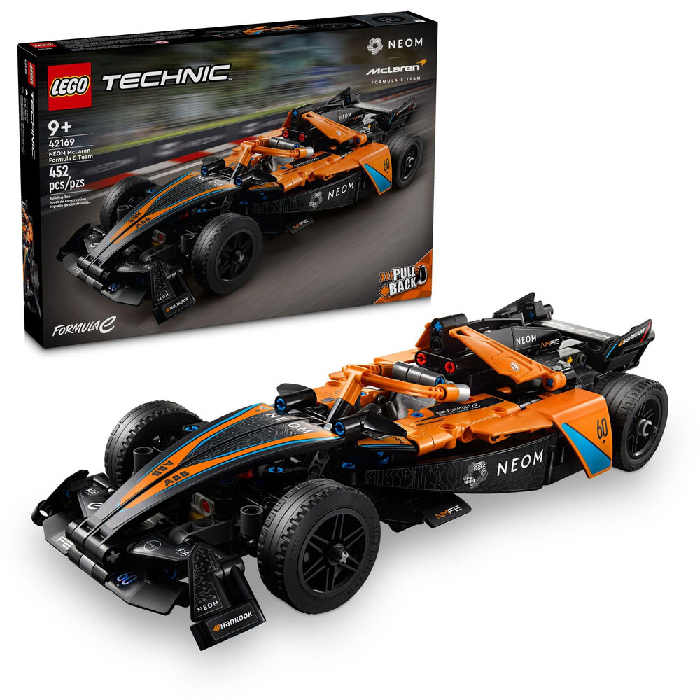 LEGO Technic NEOM McLaren model front view for imaginative racing play.