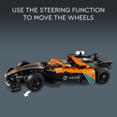 LEGO Technic NEOM McLaren model pull-back action for quick, tactile play.
