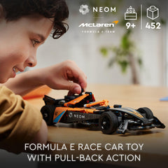 LEGO Technic NEOM McLaren model rear view showing compact engineering details.