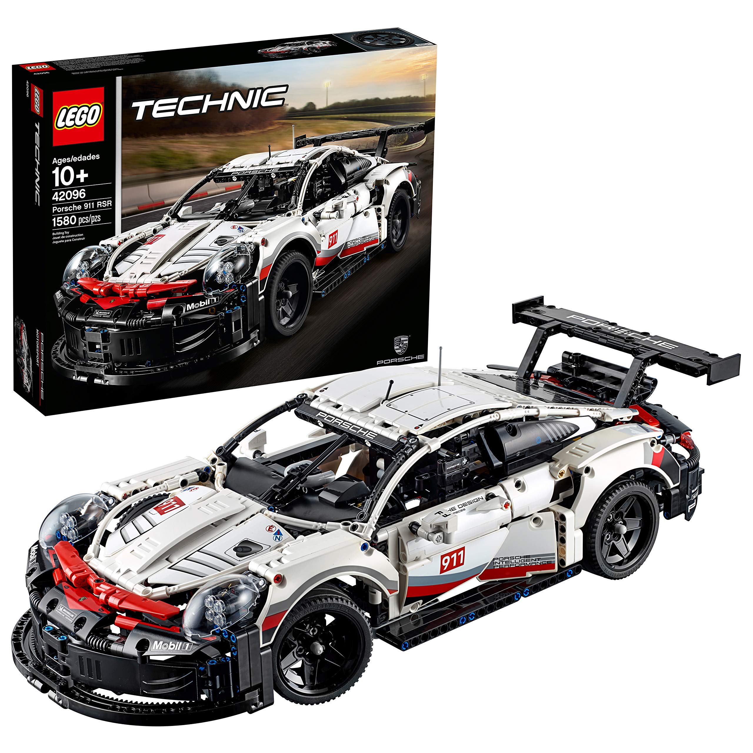 LEGO Technic Porsche 911 RSR aerodynamic bodywork enhances display realism.