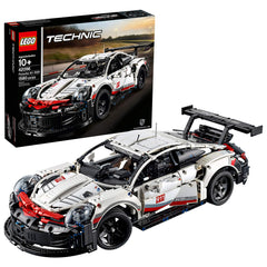 LEGO Technic Porsche 911 RSR aerodynamic bodywork enhances display realism.