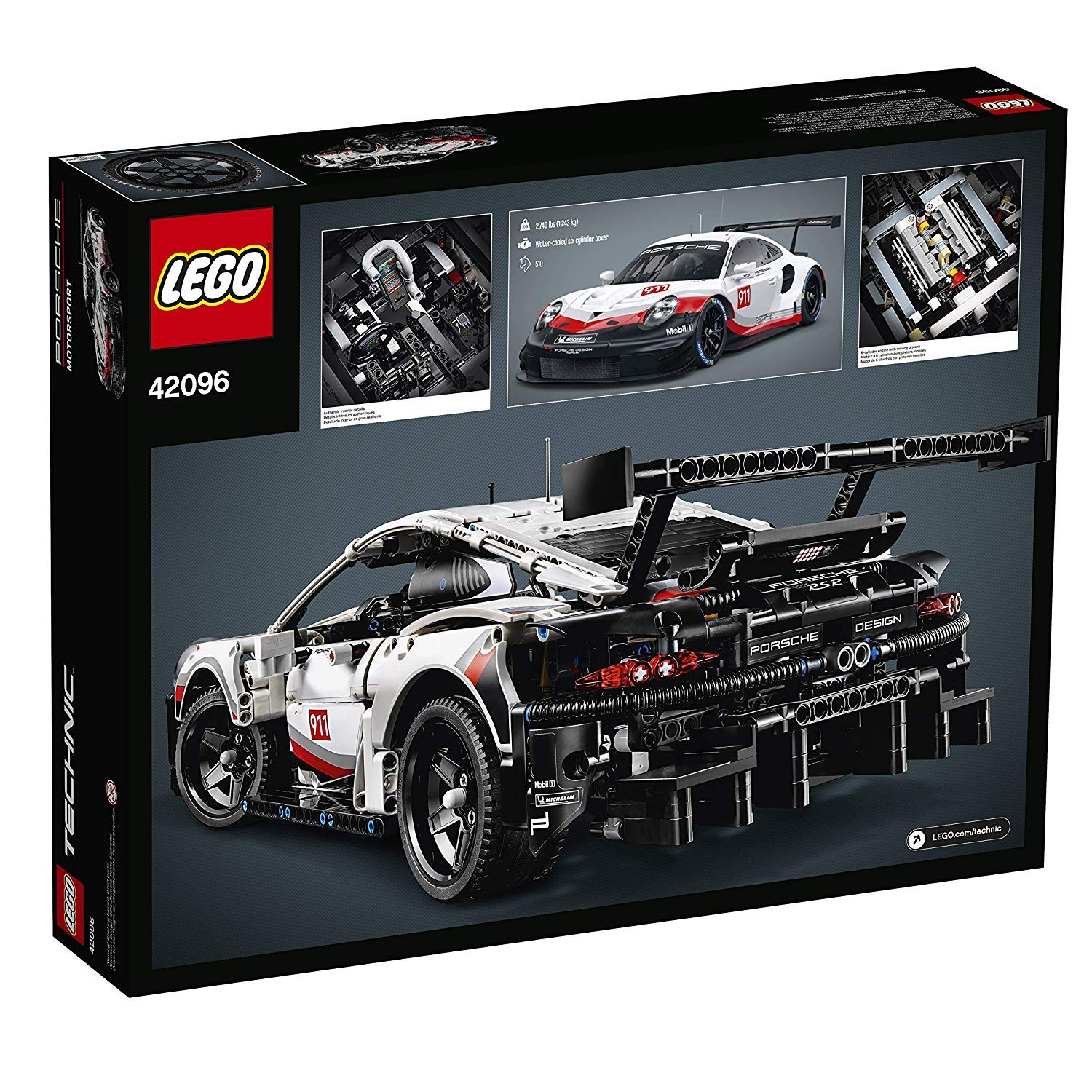 LEGO Technic Porsche 911 RSR cockpit detail with radar and steering