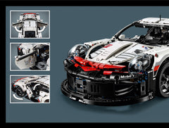 LEGO Technic Porsche 911 RSR engine with moving pistons demonstrates mechanical action