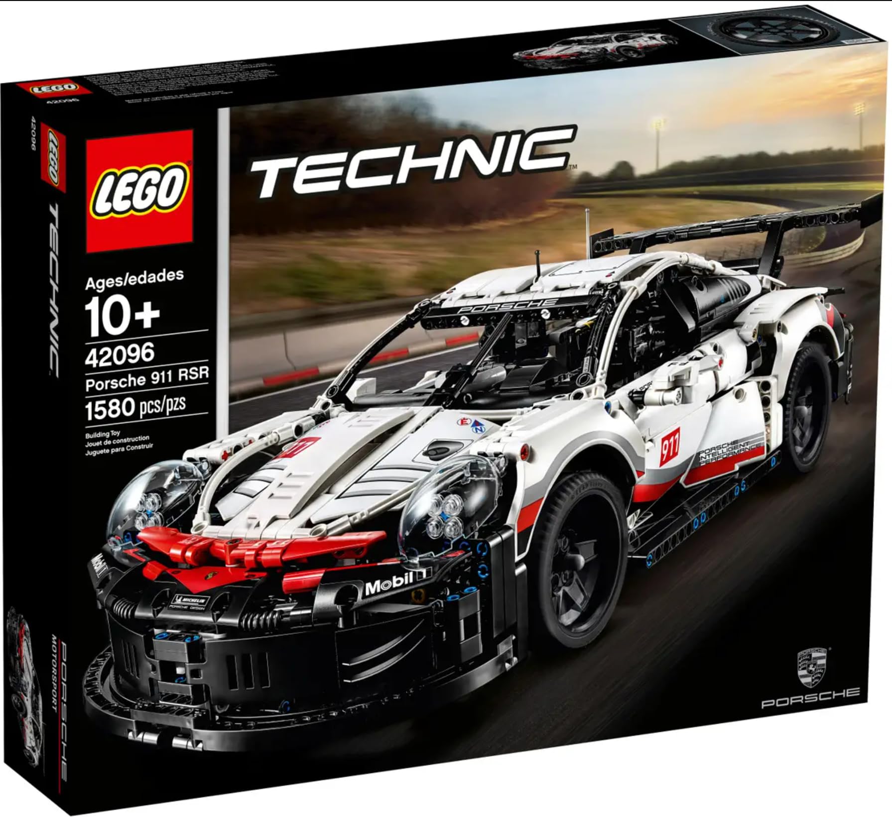 LEGO Technic Porsche 911 RSR front view shows authentic race car silhouette for display