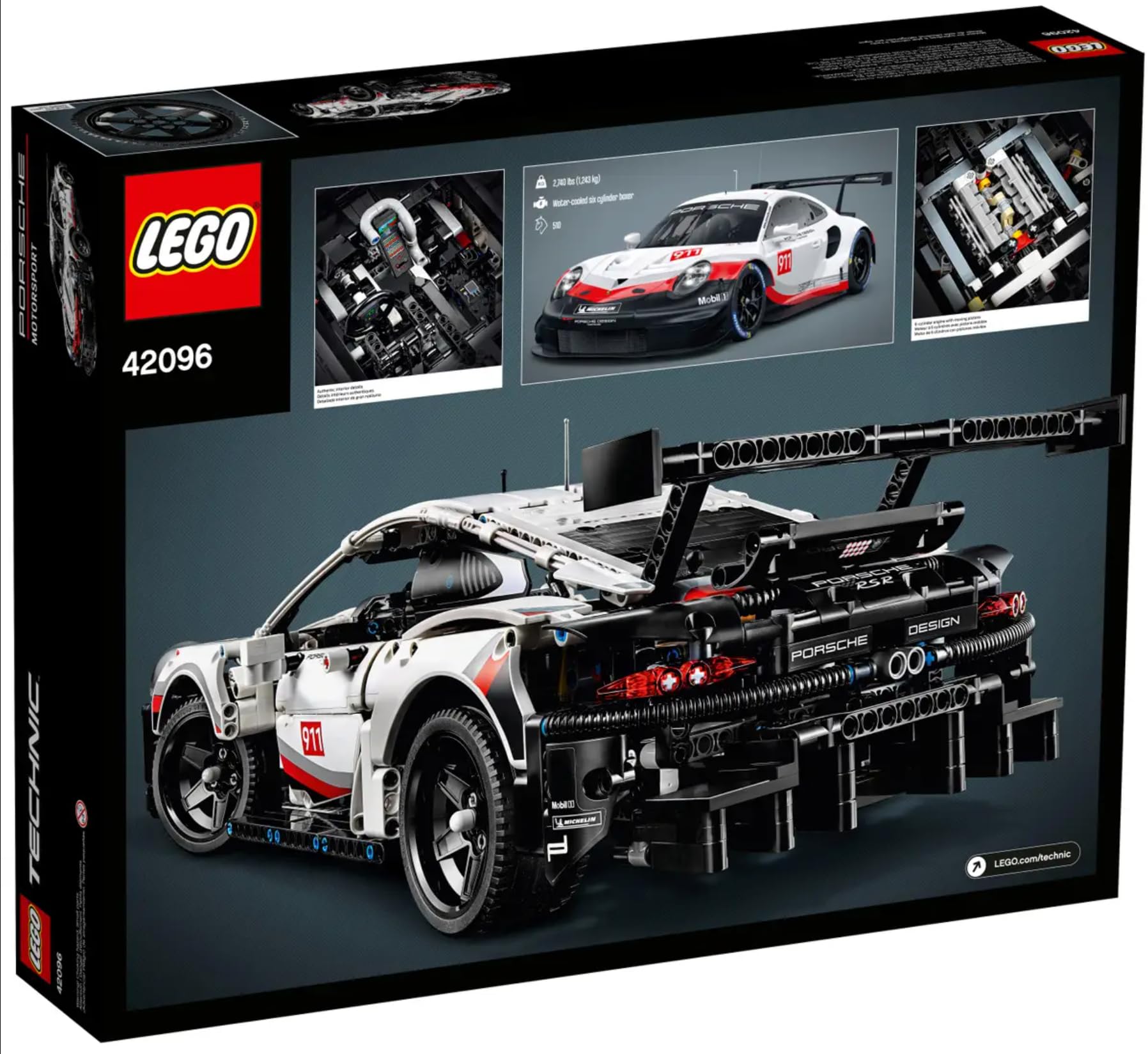 LEGO Technic Porsche 911 RSR rear wing with swan-neck mounts for realism