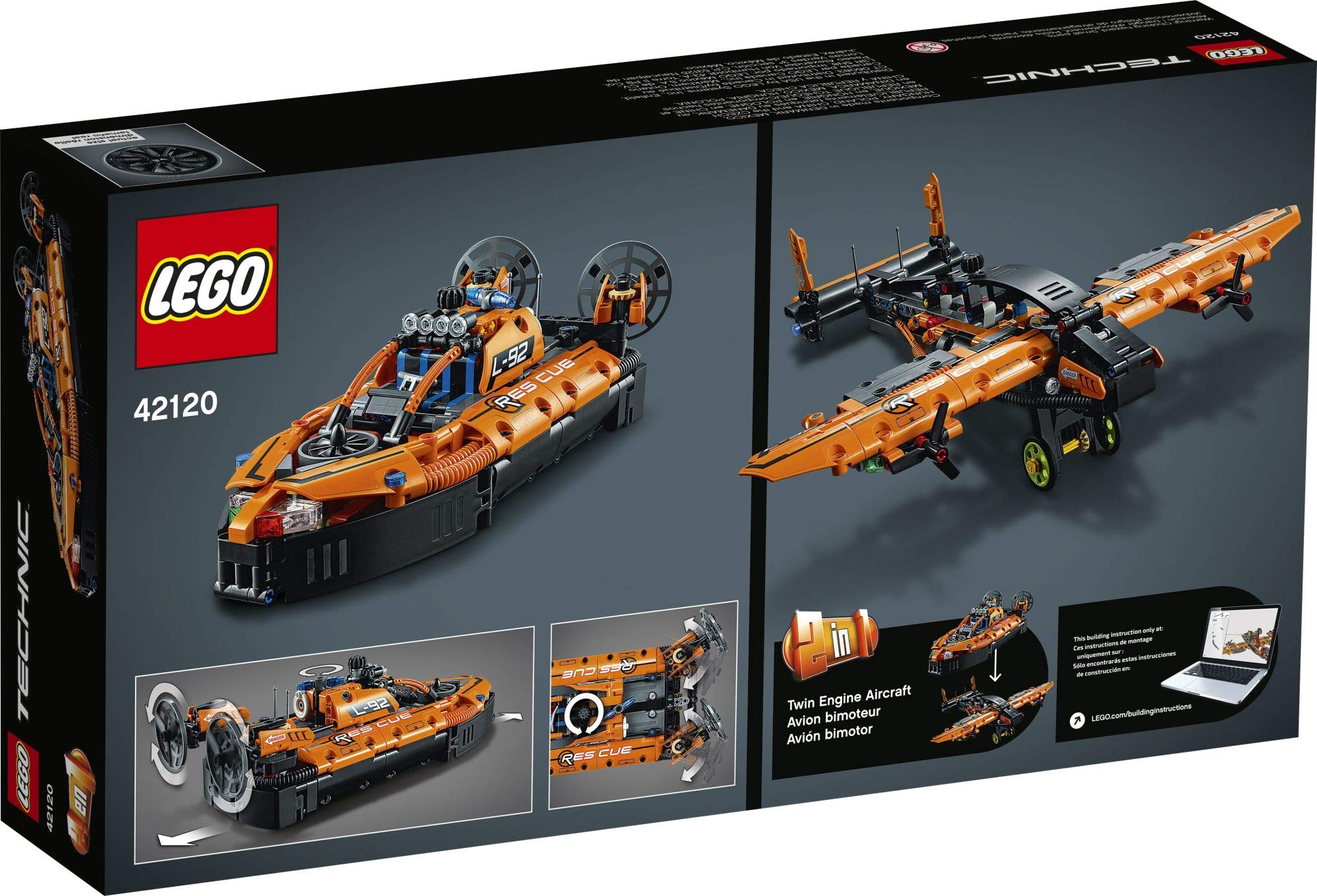 LEGO Technic Rescue Hovercraft 2-in-1 rebuild to Twin-Engine Aircraft with moving rudders