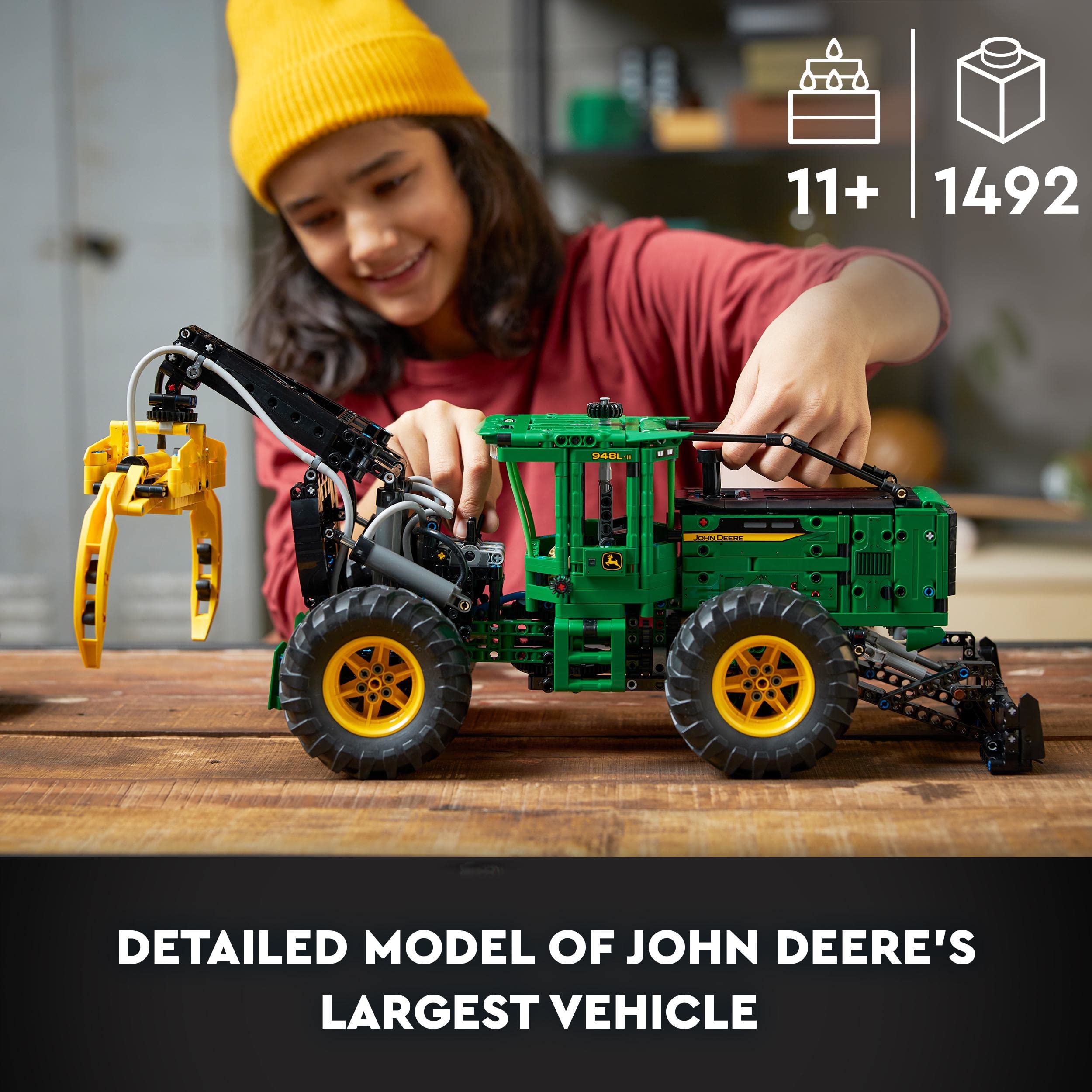 LEGO Technic Skidder John Deere 948L-II cockpit shows rotating seat for dynamic play