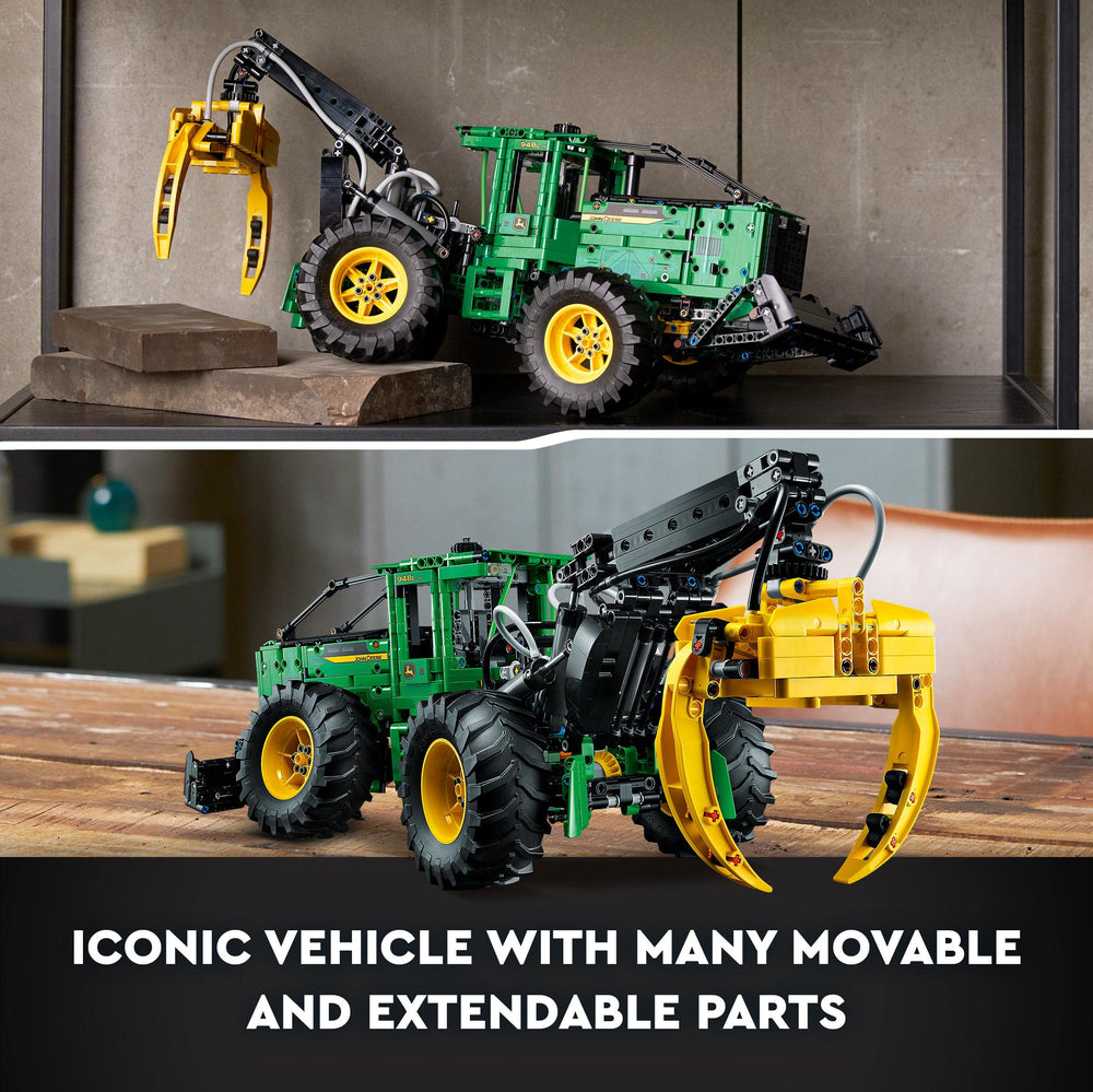 LEGO Technic Skidder John Deere 948L-II side view demonstrates four-wheel drive versatility