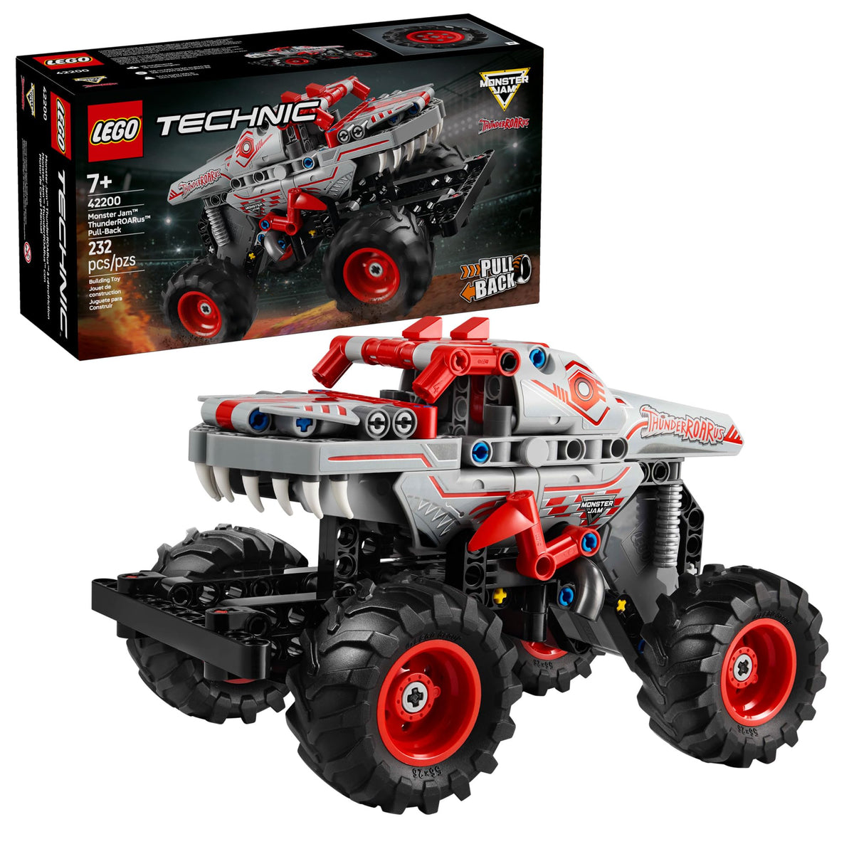 LEGO Technic ThunderROARus pull-back truck with detailed design for imaginative play.