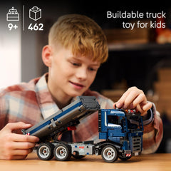 LEGO Technic tipping dump truck side tilt demonstrates the tipping knob feature