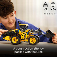 LEGO Technic Volvo L120 rear view highlights detailed chassis for pretend maintenance scenarios