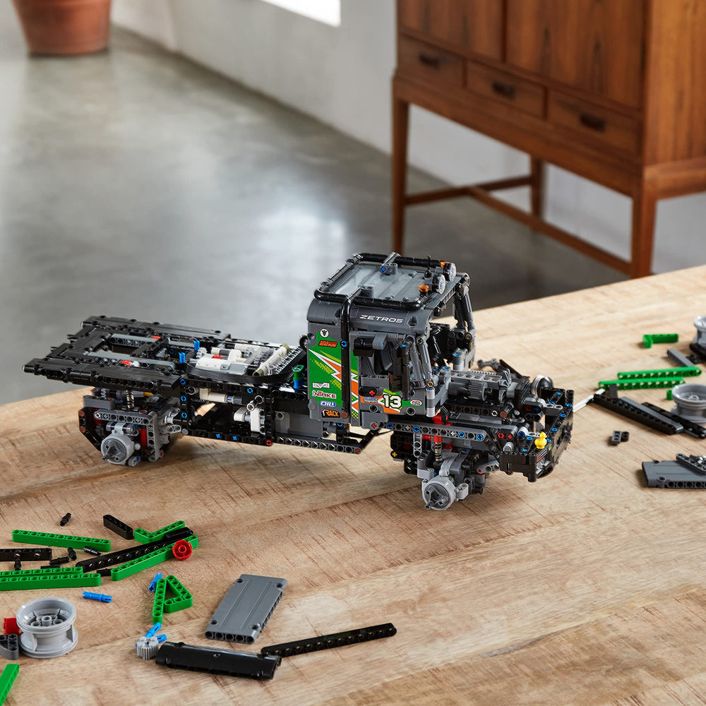 LEGO Technic Zetros truck suspension demonstrates four-wheel articulation for rugged terrain play
