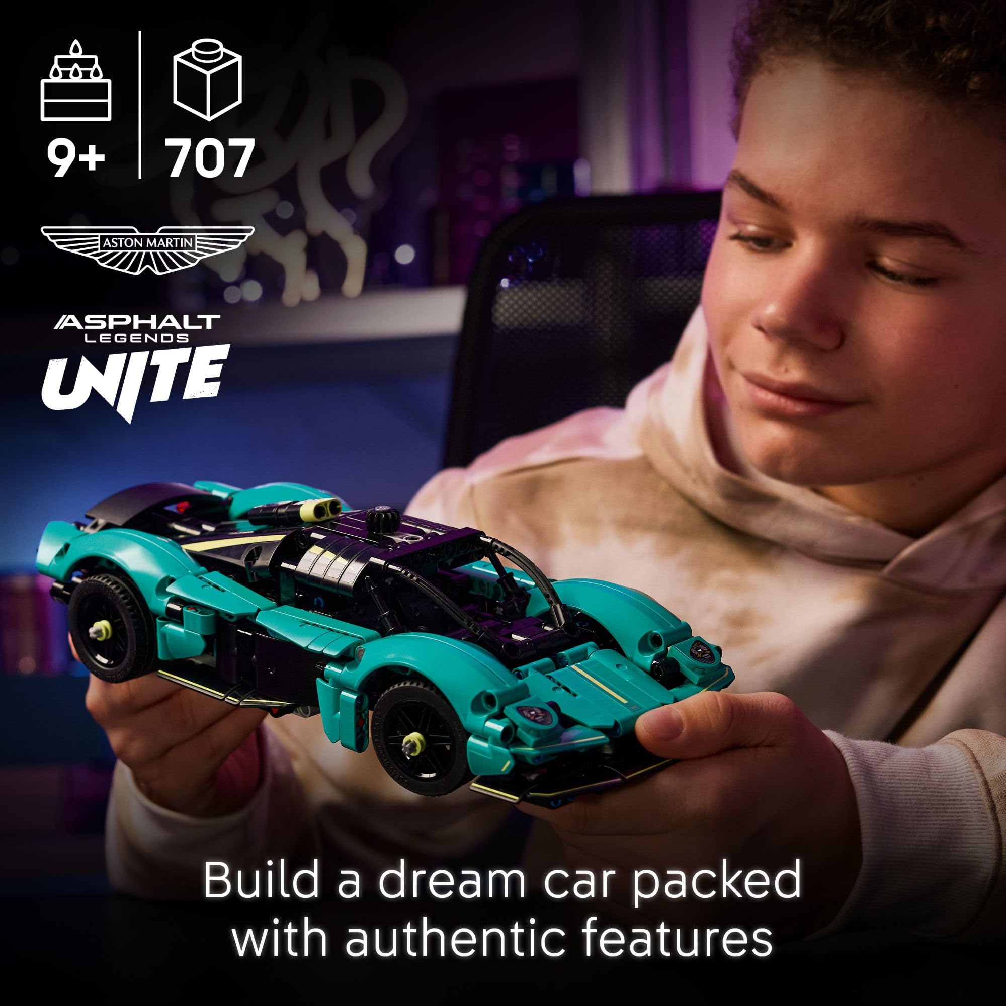 LEGO Technic Valkyrie teal rear view showing precise body lines