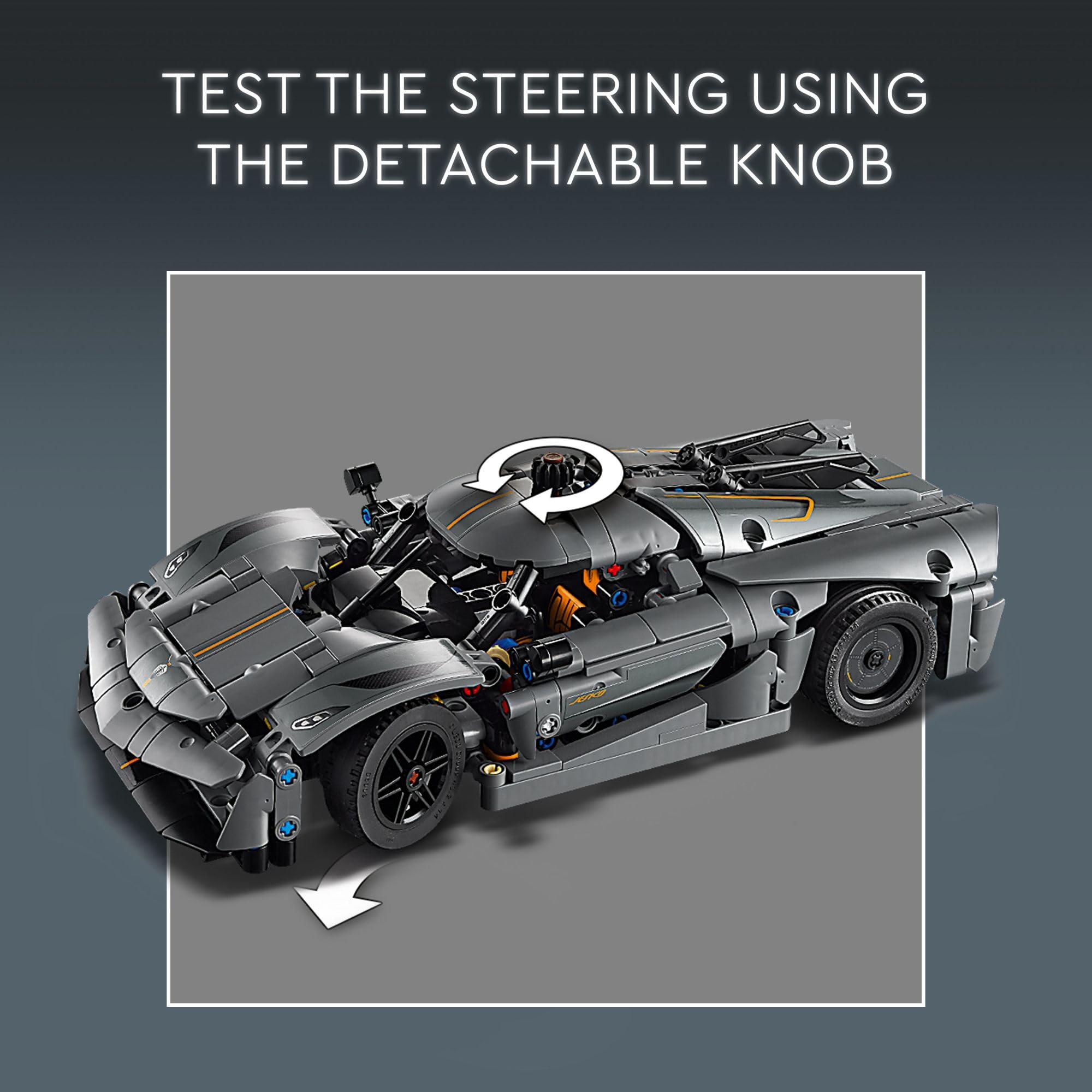 LEGO Technic Koenigsegg Jesko Absolut Grey differential reveal supports engineering exploration.