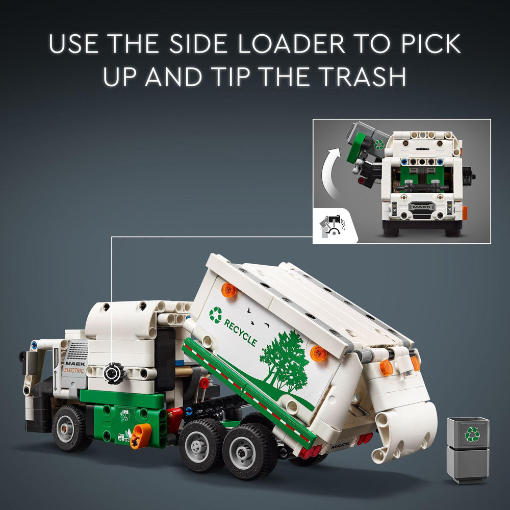 LEGO Technic Mack LR Electric Garbage Truck steering gear enabling precise pretend navigation.