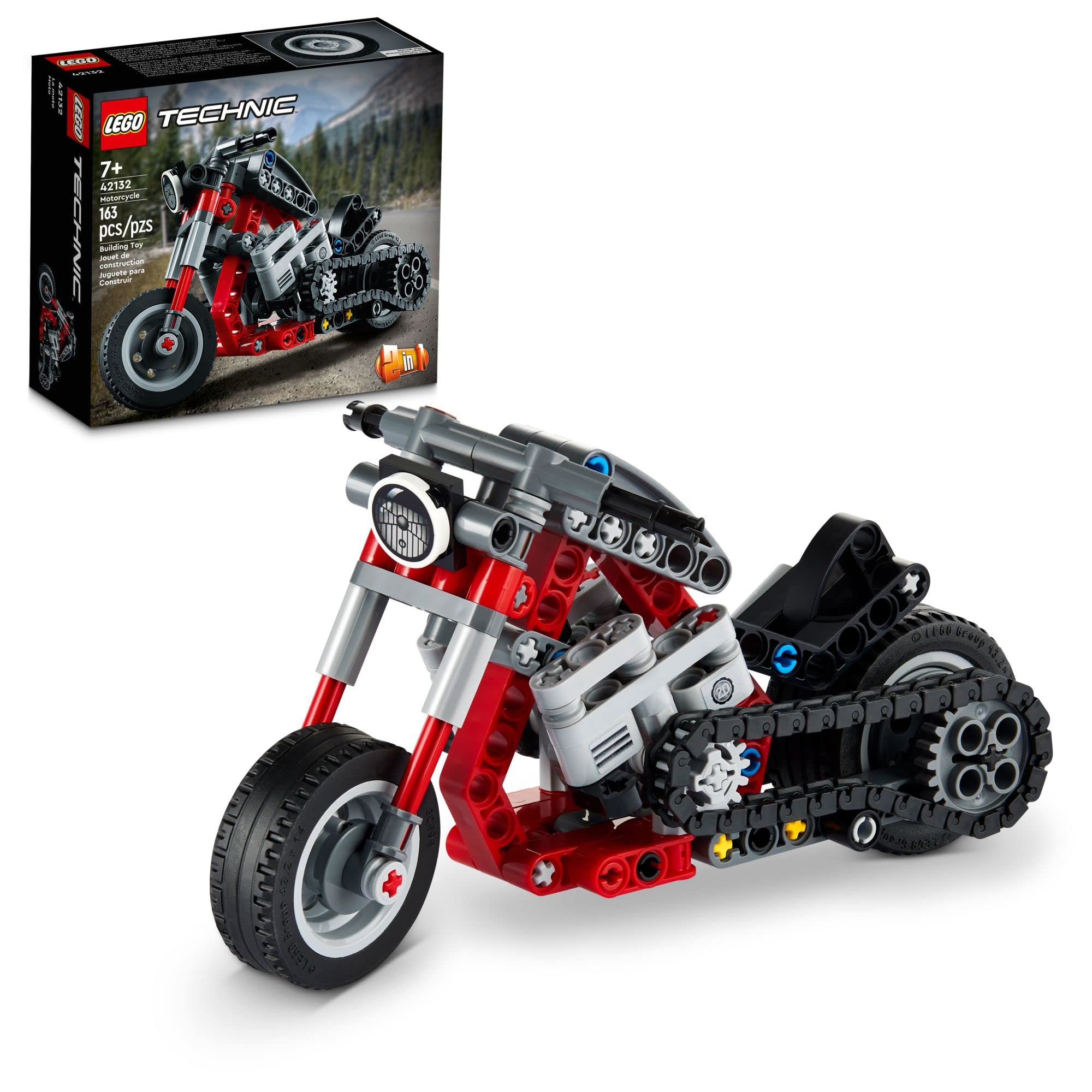 LEGO Technic 42132 front view highlights the chopper design for imaginative play