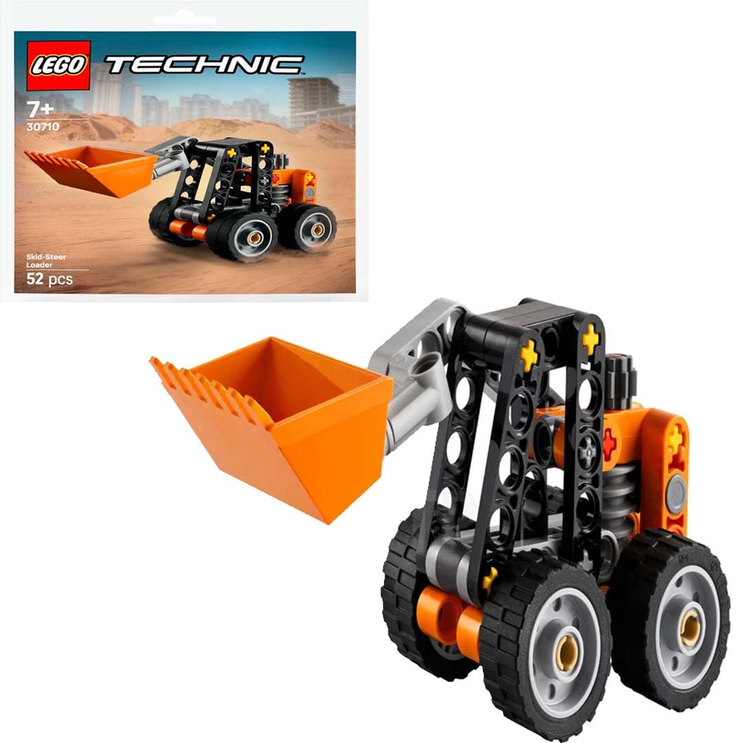 LEGO Technic skid-steer loader parts image showing essential components for model building.