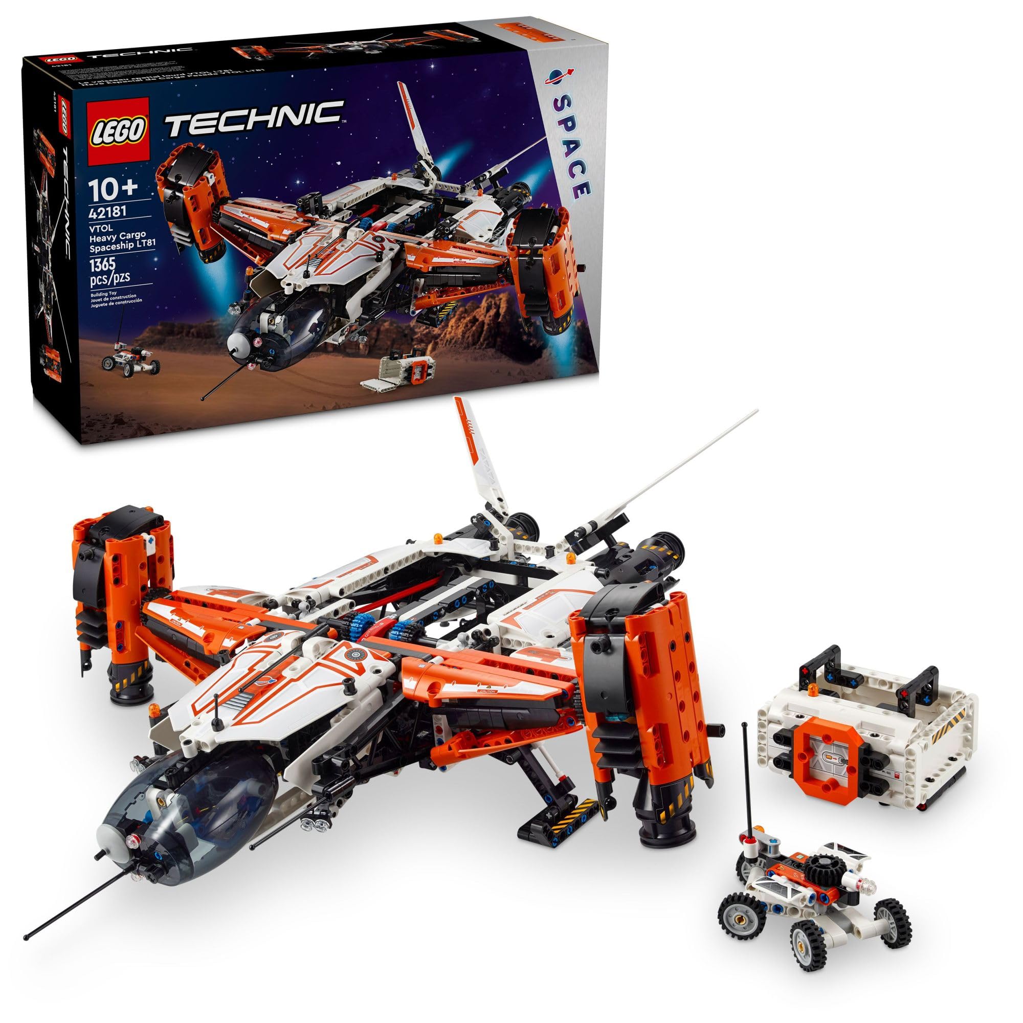 LEGO Technic VTOL Heavy Cargo Spaceship LT81 front view with extended landing gear for space missions