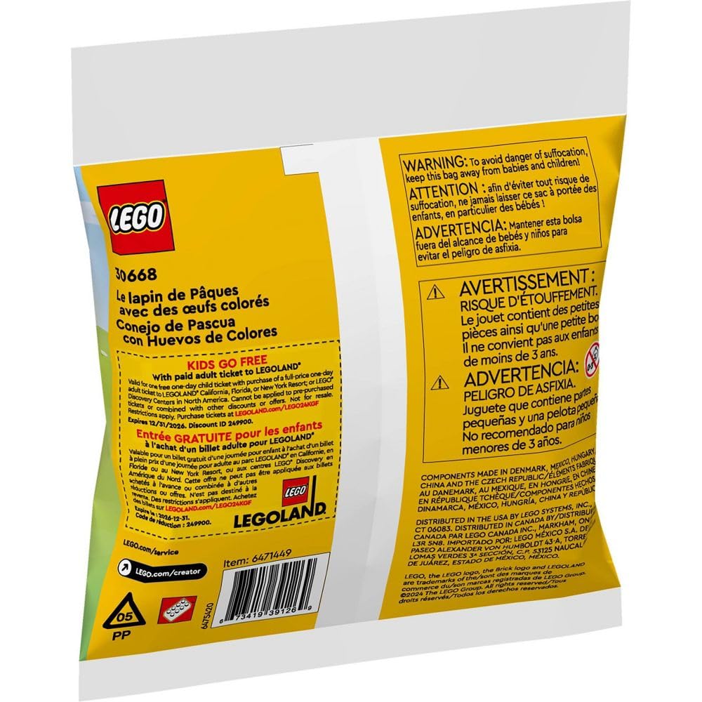 LEGO Easter Bunny with eggs: durable plastic toy for ages 6+.