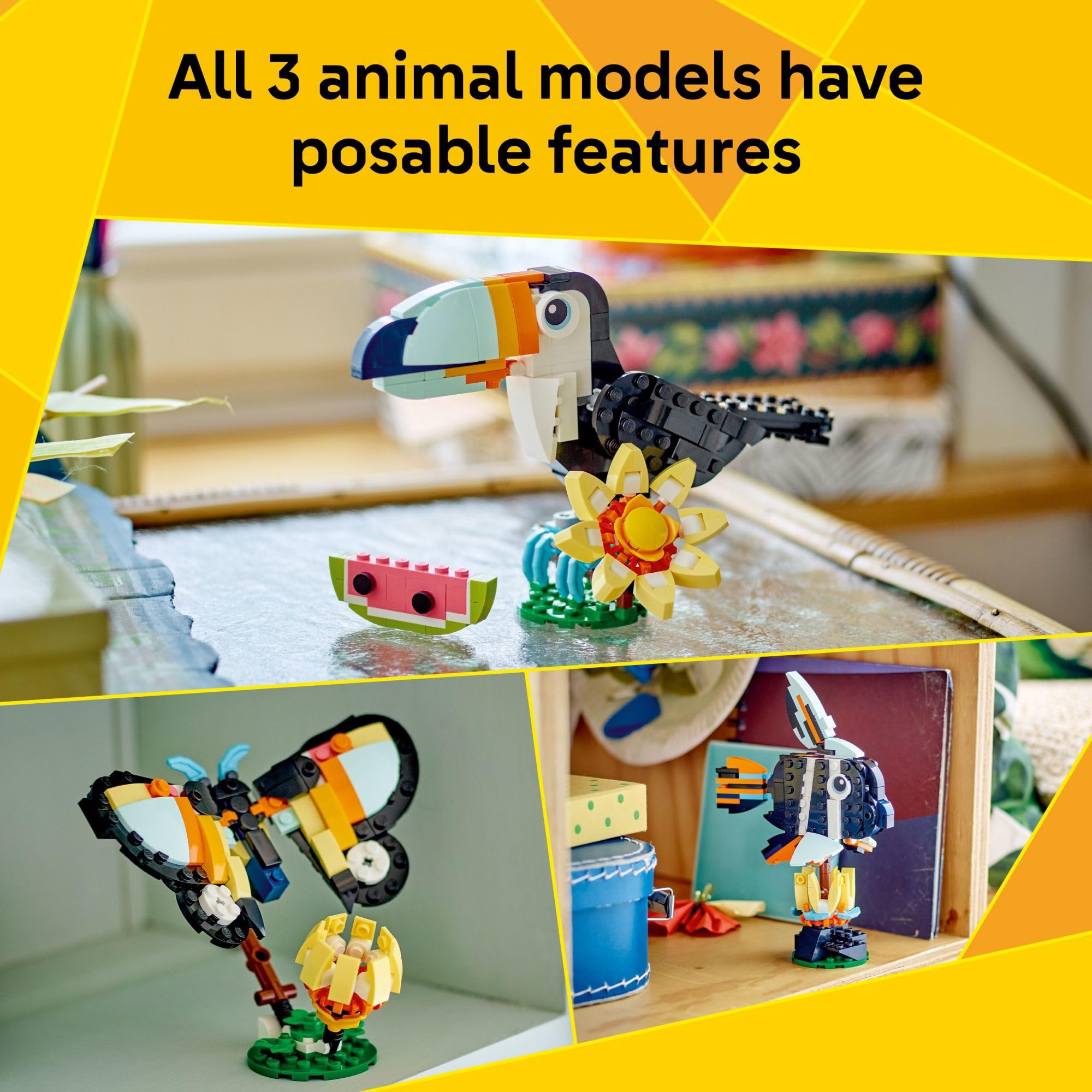 LEGO tropical fish with rotatable fins and 360-degree stand