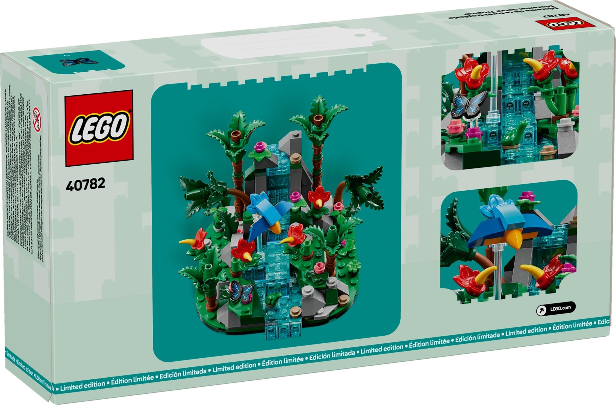 LEGO 40782 Tropical Rainforest Diorama lush foliage adds depth to any shelf.
