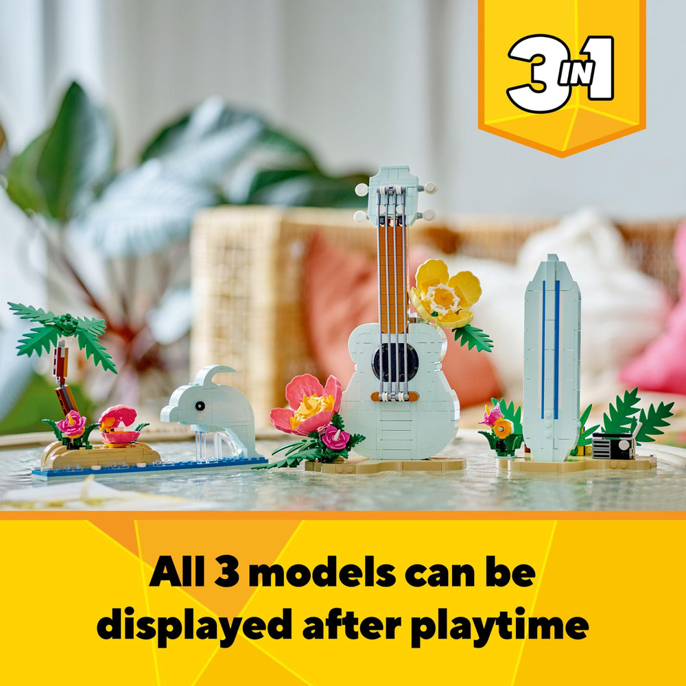 LEGO Tropical Ukulele palm tree and flowers add tropical ambiance for creative scenes.