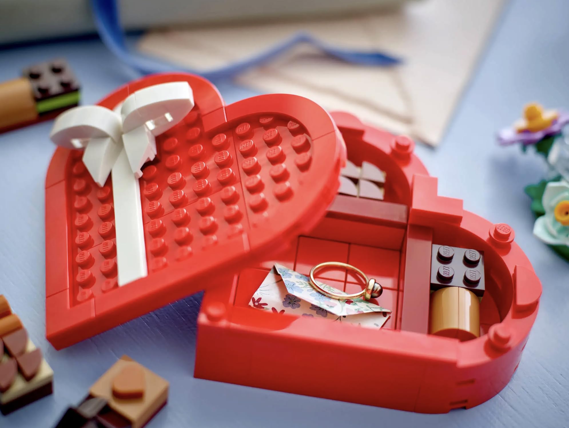 LEGO Valentine’s Day Box brick flowers and packaging form a memorable keepsake container.