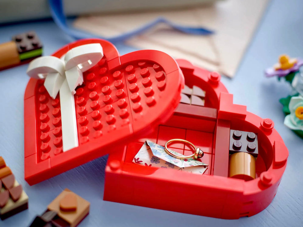 LEGO Valentine’s Day Box brick flowers and packaging form a memorable keepsake container.