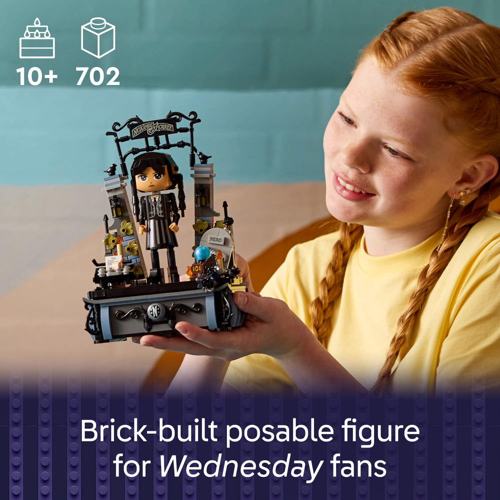 LEGO Wednesday Addams figure face options support versatile storytelling and character variety.