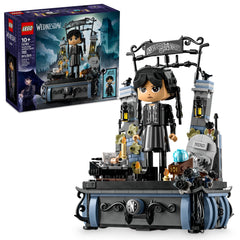 LEGO Wednesday Addams figure pose allows imaginative play and display on a shelf.