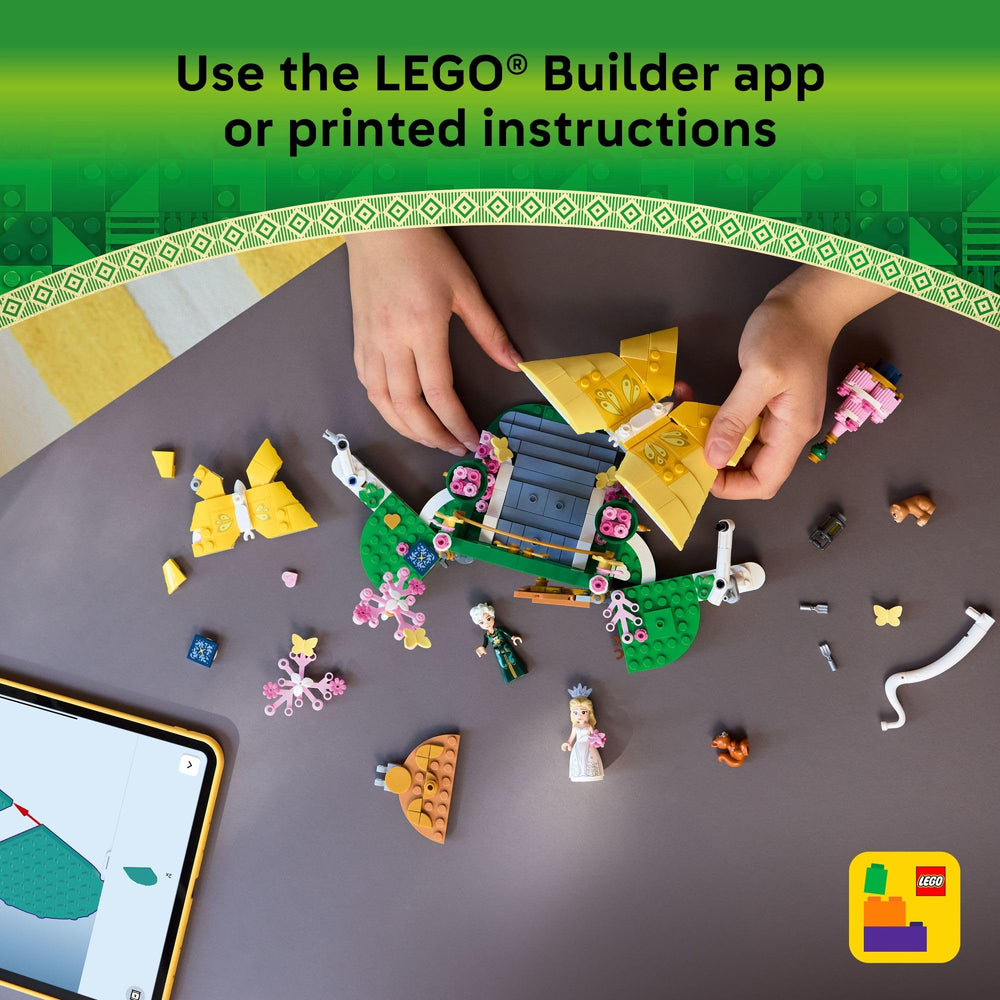 LEGO butterflies closed to form a decorative display piece on a shelf.