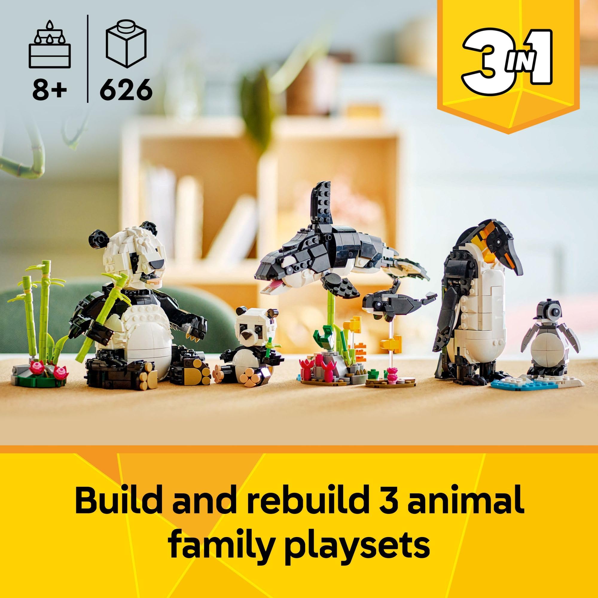 LEGO Creator Panda Family cub beside bamboo for storytelling setup