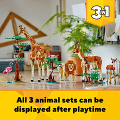 LEGO Creator 3-in-1 Wild Safari Animals: display-ready safari model for shelf