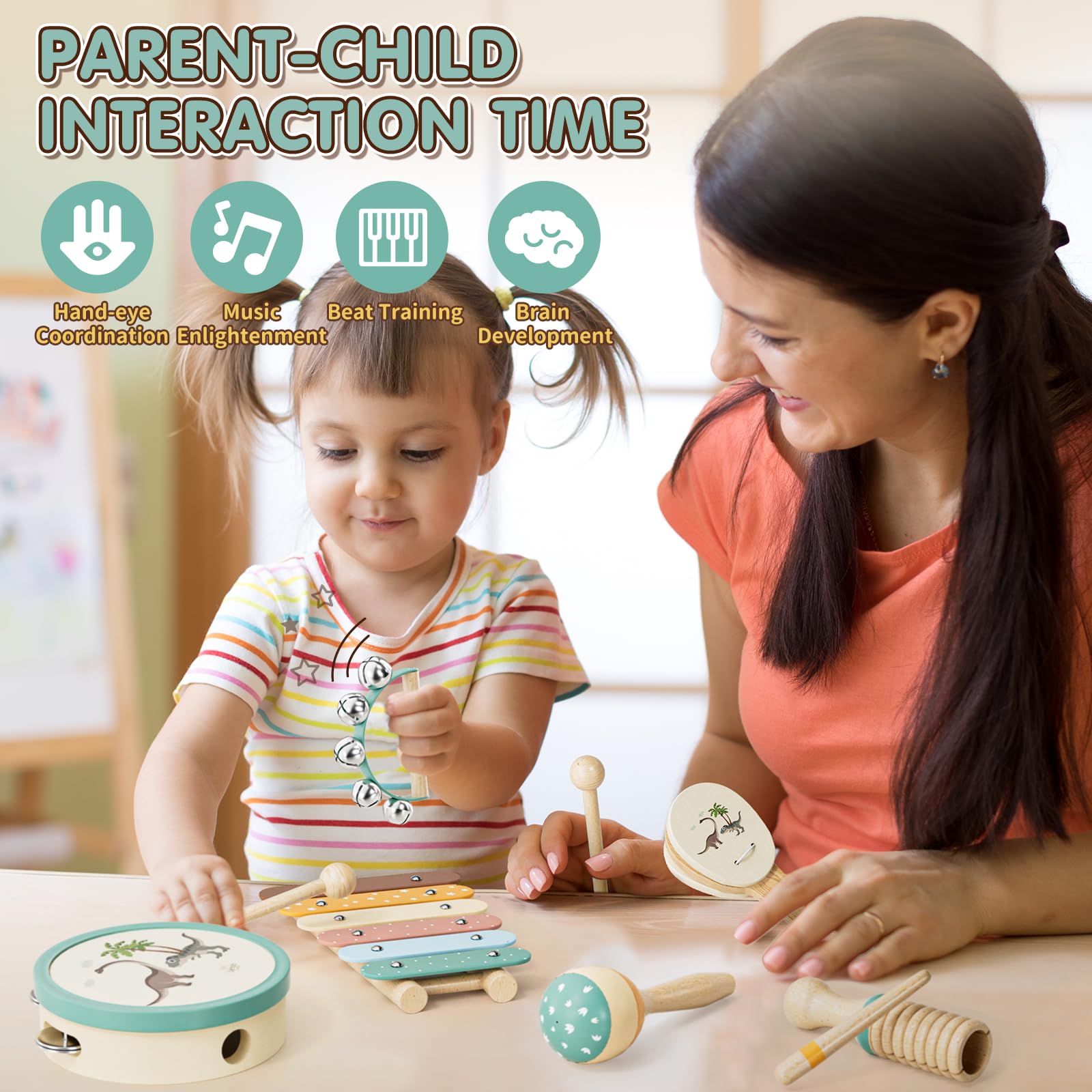 Lehoo Castle castanet set in wooden frame for quiet, focused play.