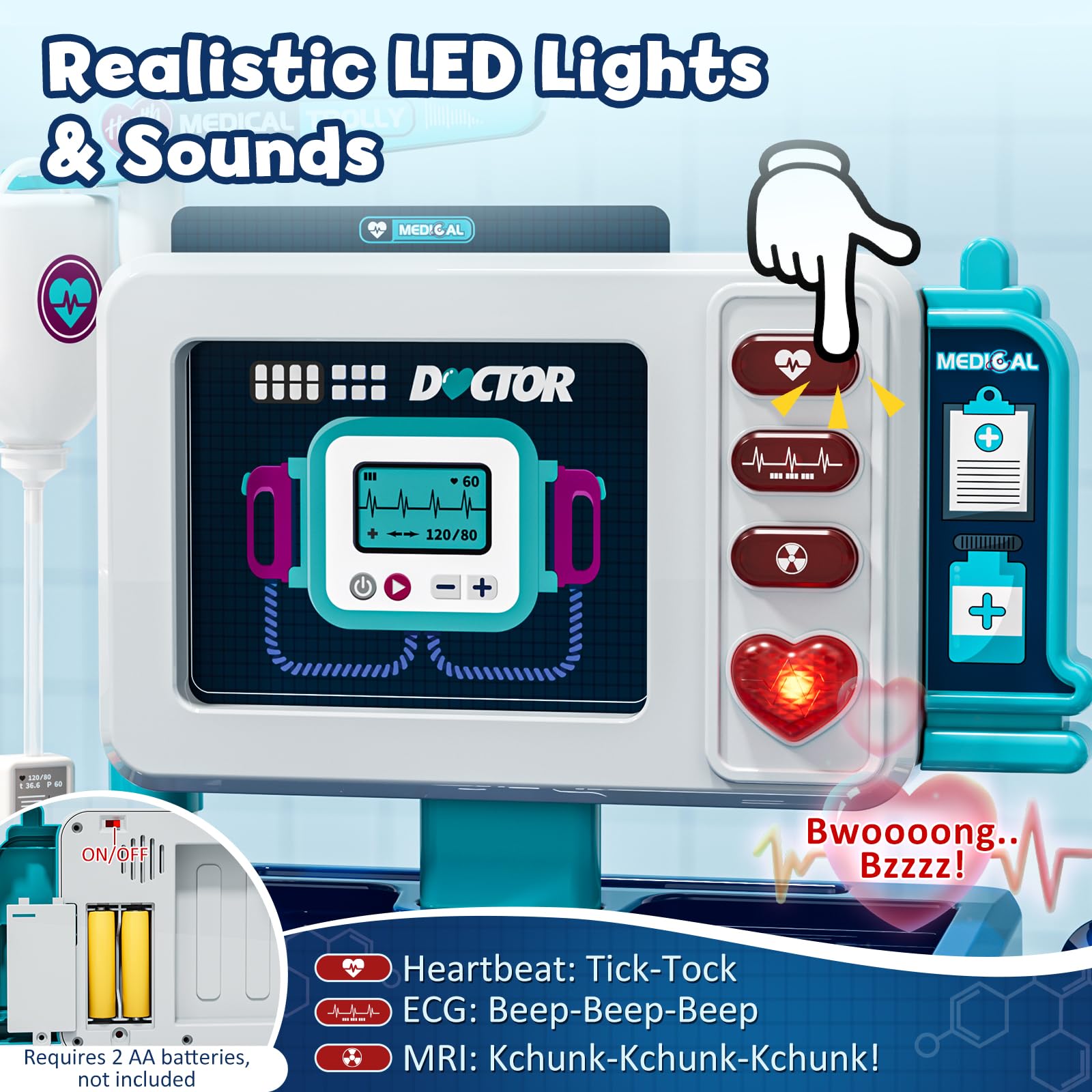 Lehoo Castle Doctor Kit sound display featuring heartbeat and ECG for realism.
