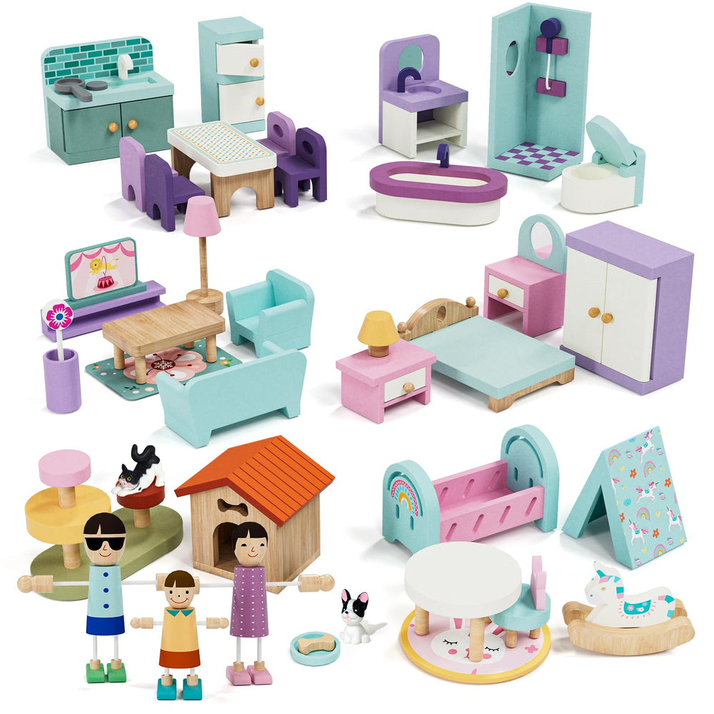Lehoo Castle dollhouse bedroom furniture for imaginative play with realistic storage.