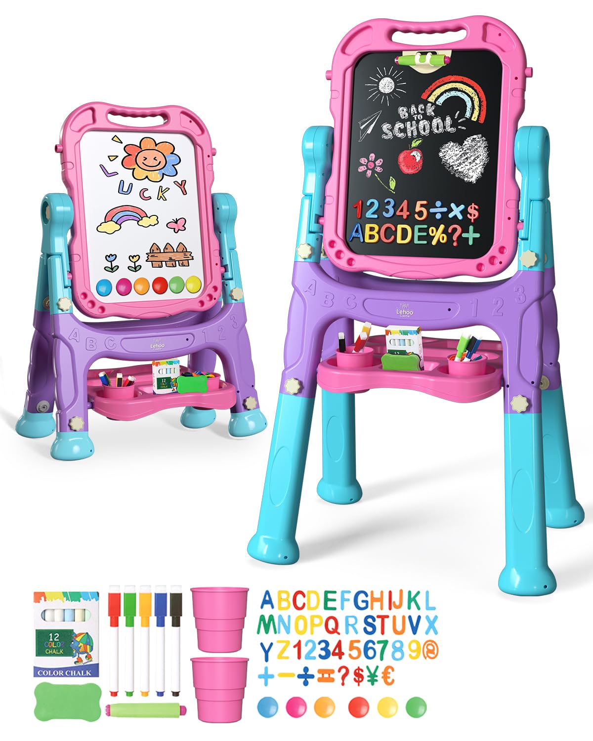 Lehoo Castle 4-in-1 easel with dual boards for collaborative drawing.