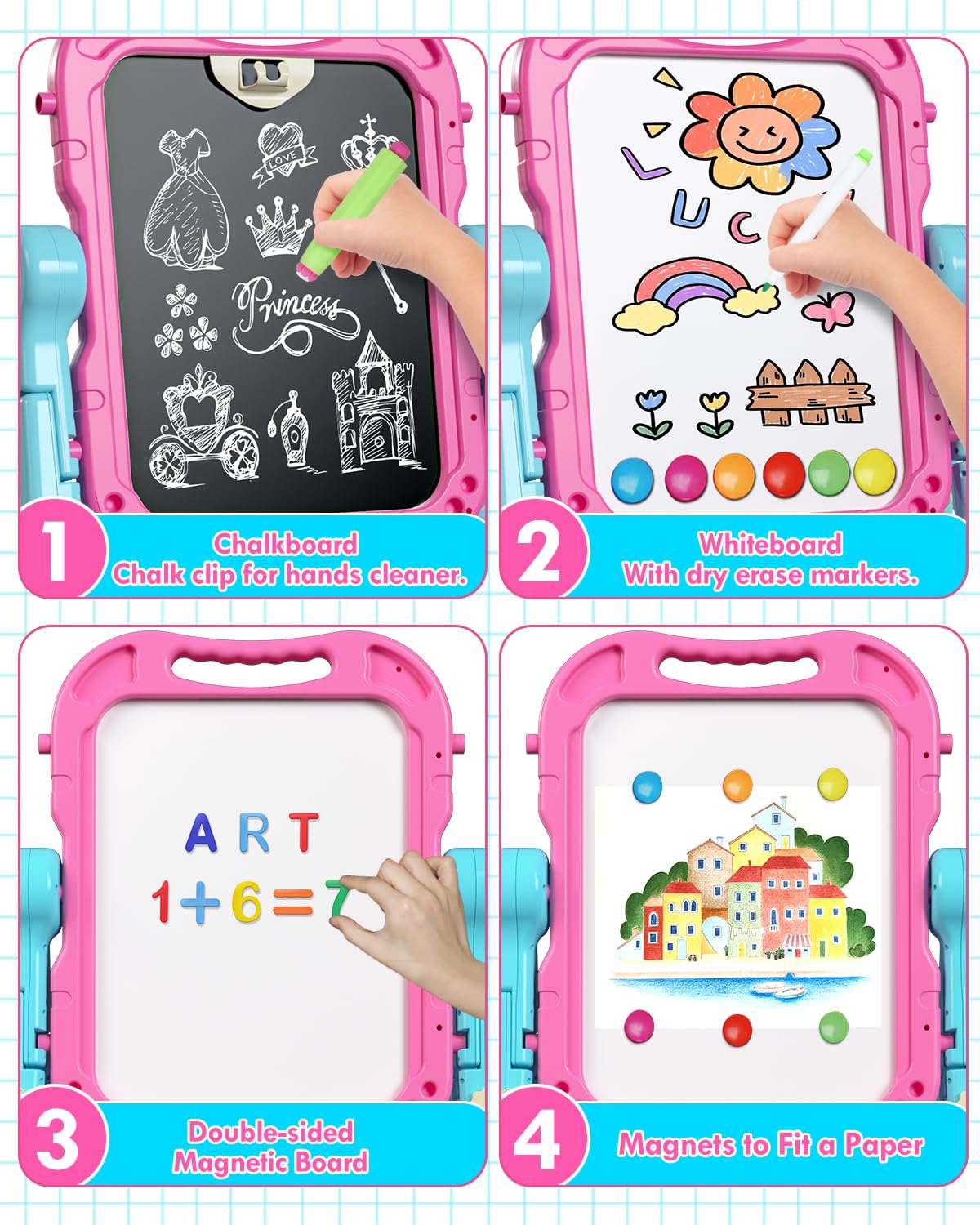 Lehoo Castle easel includes magnetic letters, numbers, chalk, and markers.