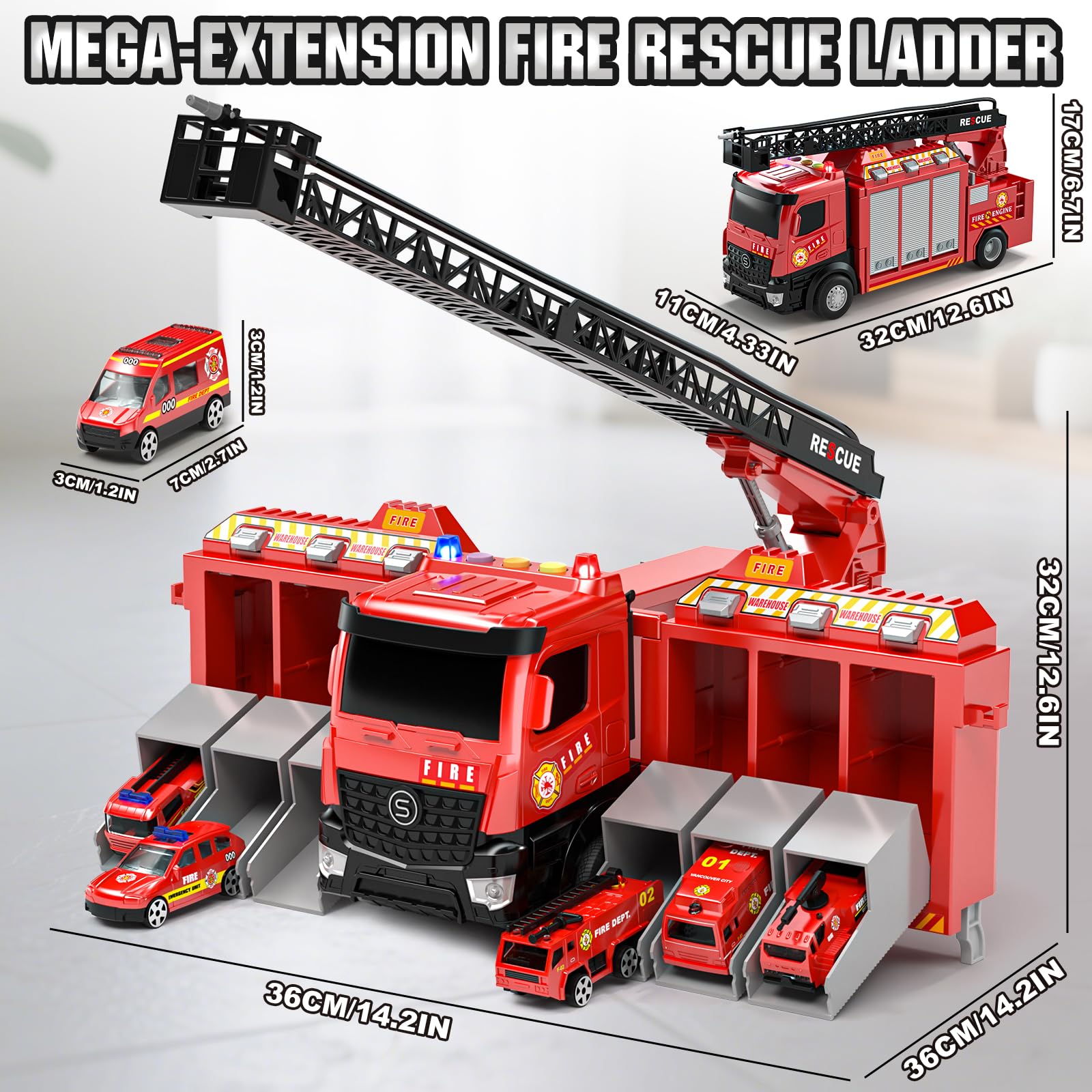 Lehoo Castle fire truck launching function lets cars race across the room during play.