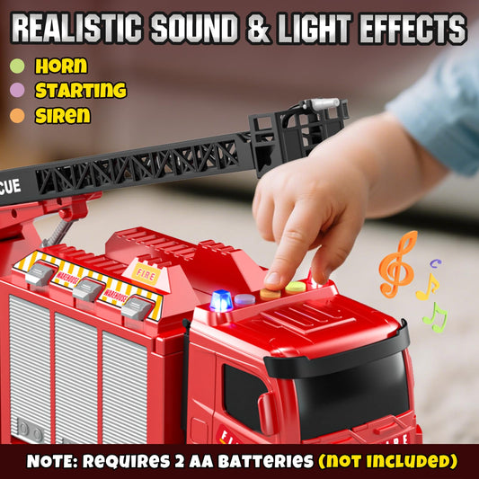 Lehoo Castle fire truck rotating ladder supports dynamic role-play and spatial awareness.