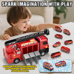 Lehoo Castle fire truck six mini-vehicles included for cooperative play.