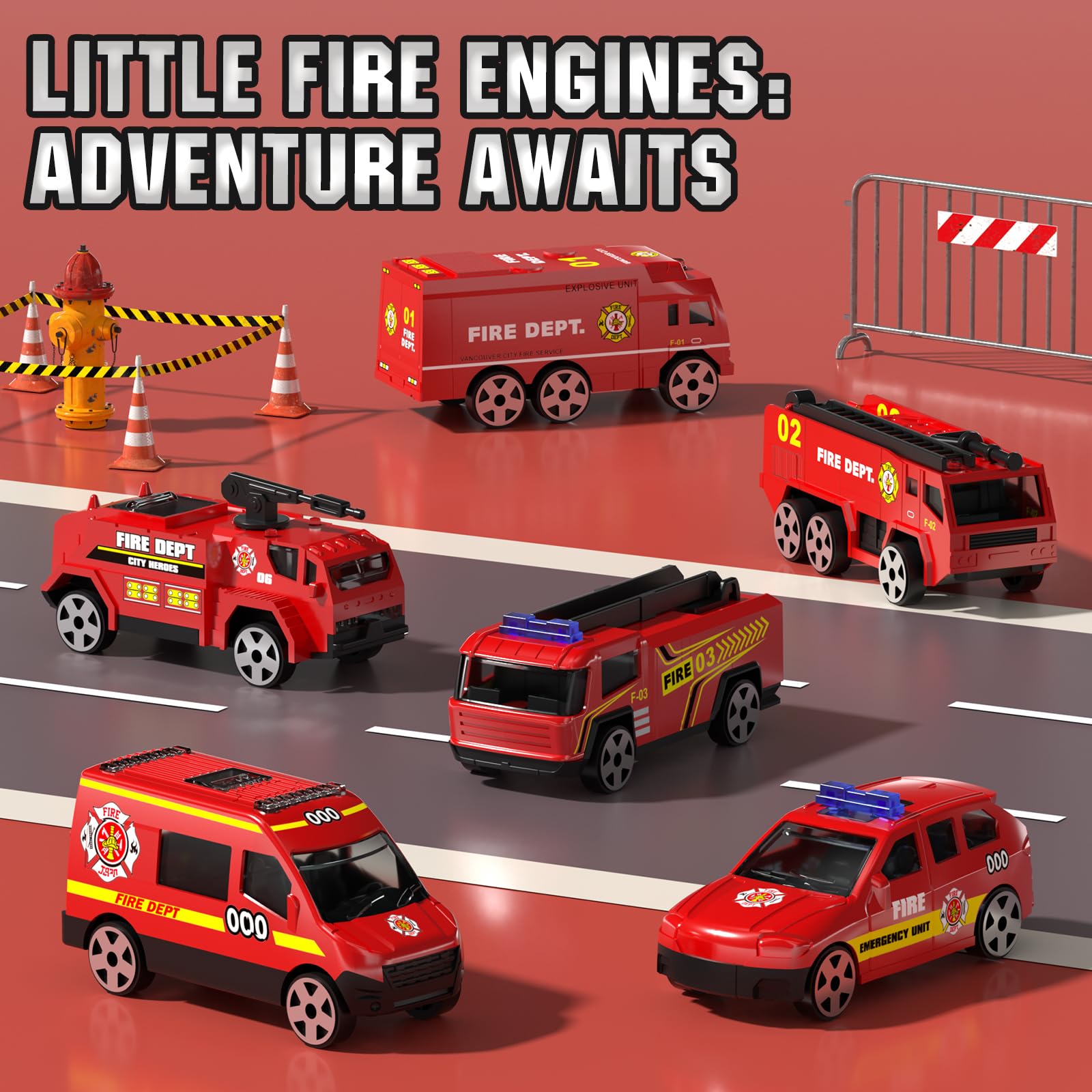 Lehoo Castle fire truck storage garage keeps toys organized after play.
