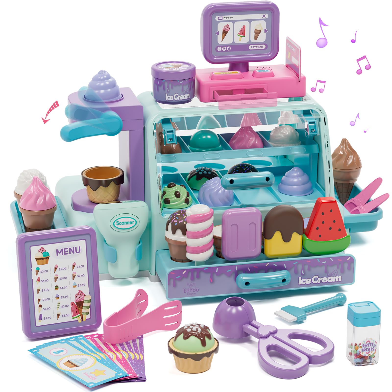 Lehoo Castle ice-cream counter parts for imaginative pretend play.