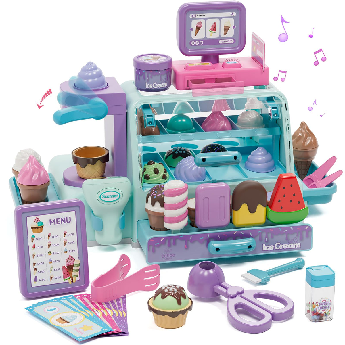 Lehoo Castle ice-cream counter parts for imaginative pretend play.