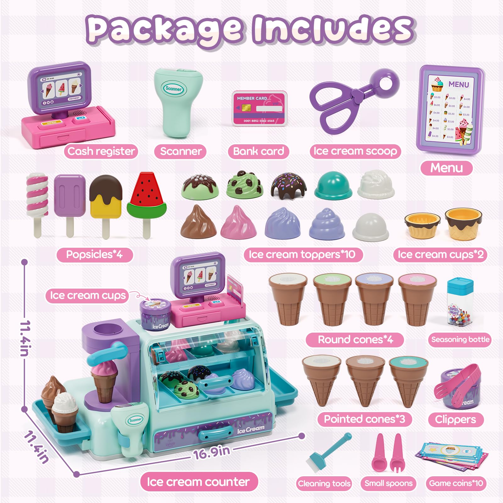 Lehoo Castle ice-cream scanner button highlights interactive checkout sounds.