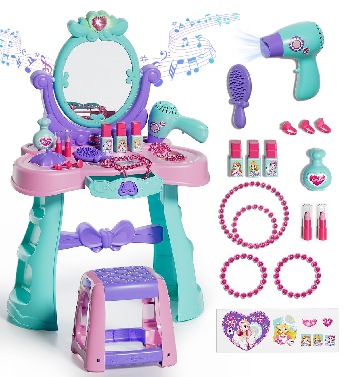 Lehoo Castle kids vanity with illuminated mirror for imaginative dress-up.
