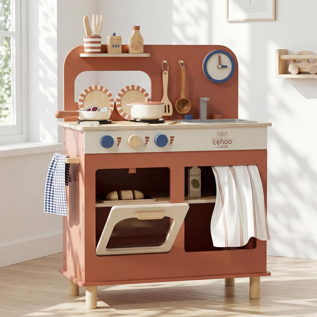 Lehoo Castle play kitchen set, compact design for small spaces, ideal for toddlers.