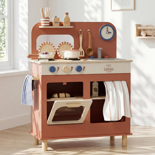 Lehoo Castle play kitchen set, compact design for small spaces, ideal for toddlers.