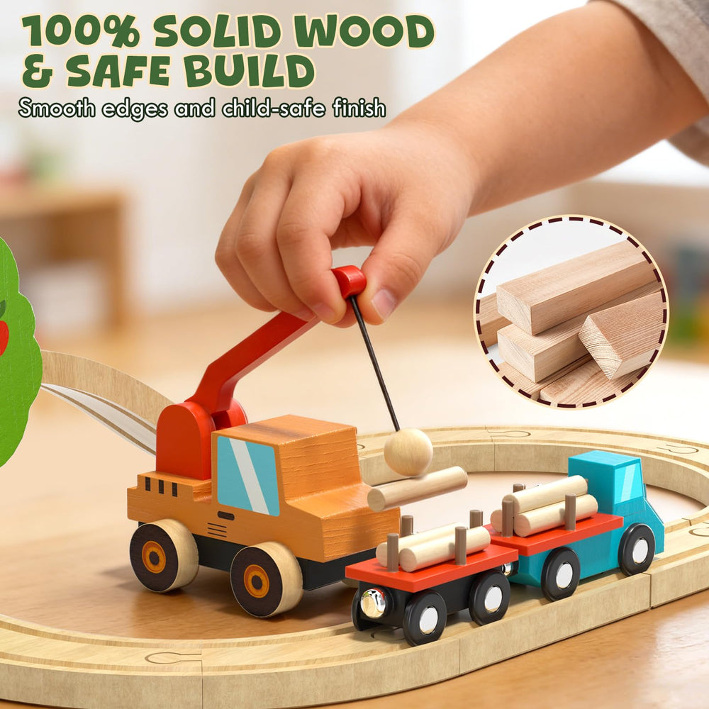 Lehoo Castle train set uses smooth FSC-certified wood with rounded edges